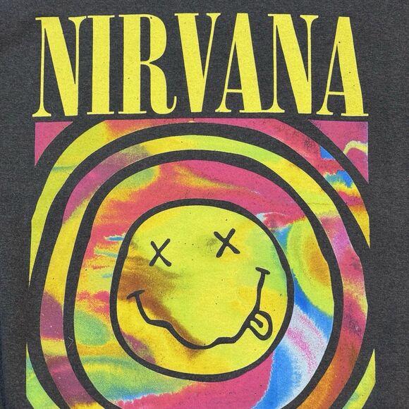 Nirvana Men’s Oversized Smiley Face Sweatshirt Charcoal Color Long Sleeve L/ XL - Picture 2 of 8